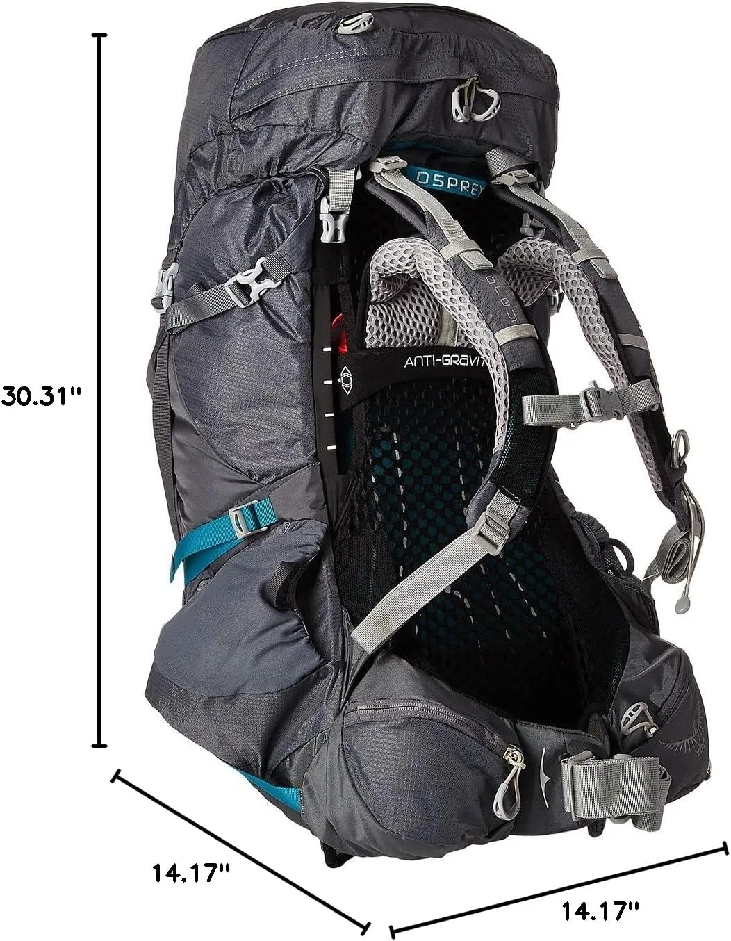 Osprey Aura AG 50L Women's Backpacking Backpack, Vestal Grey, X-Small