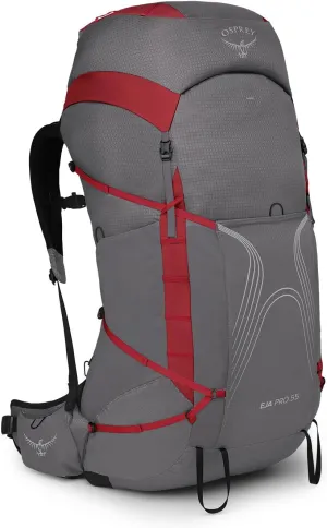 Osprey Eja Pro 55L Women's Backpacking Backpack, Dale Grey/Poinsettia Red, WM/L