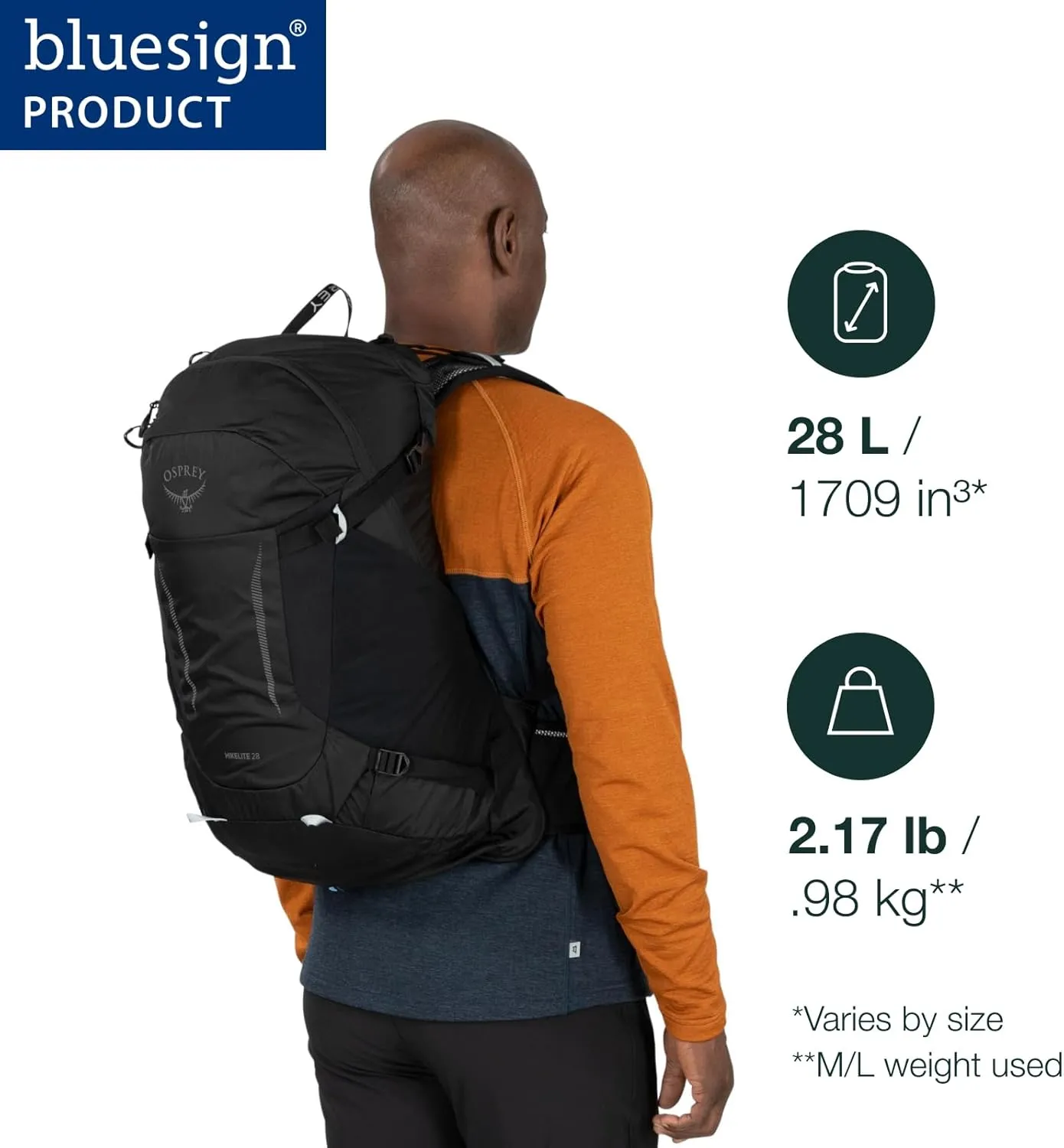 Osprey Hikelite 28L Unisex Hiking Backpack, Atlas Blue, M/L