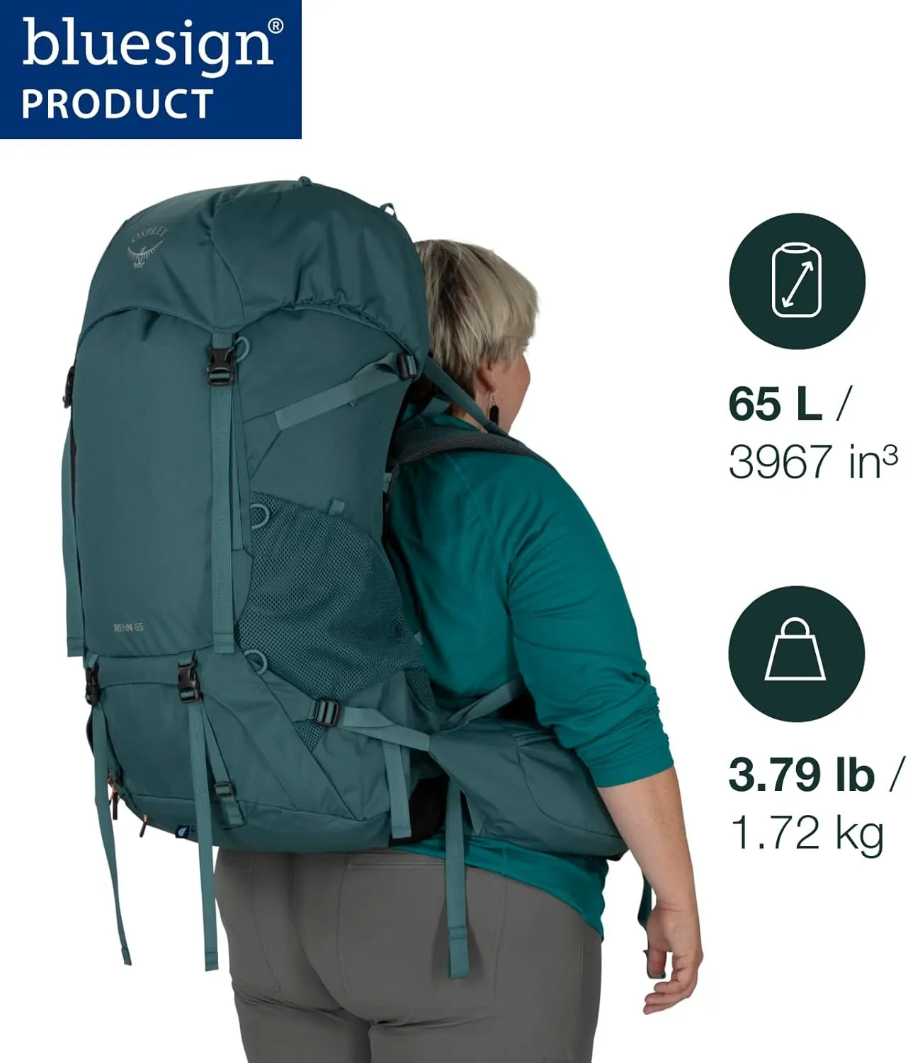 Osprey Renn 65L Women's Backpacking Backpack, Cascade Blue/Melon Orange, Extended Fit