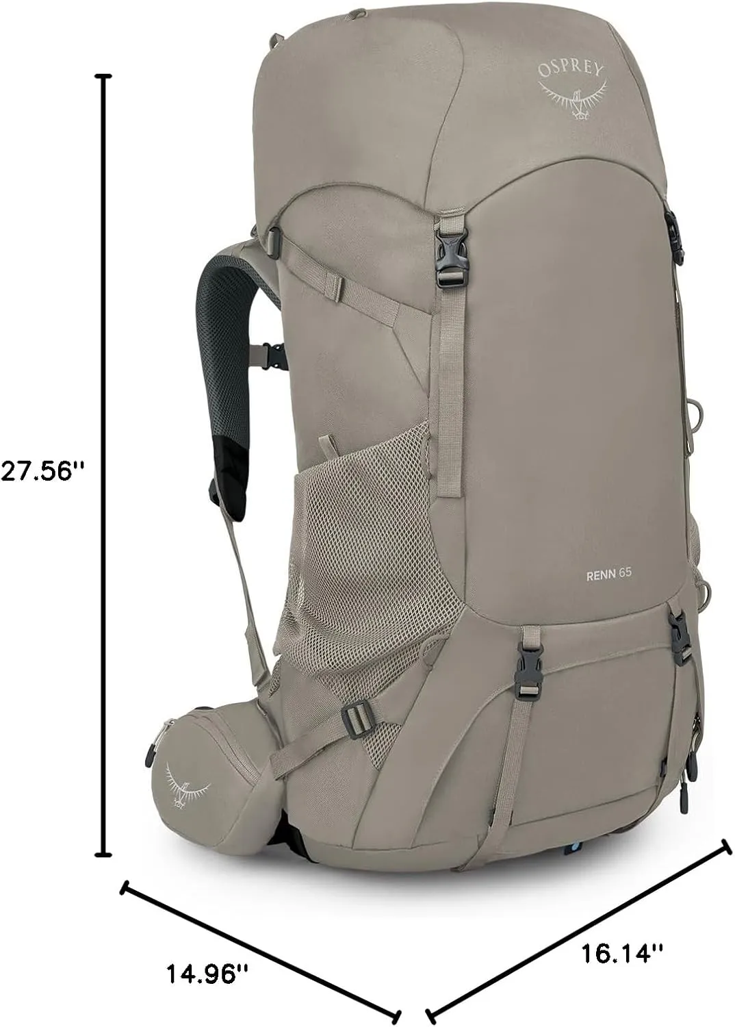 Osprey Renn 65L Women's Backpacking Backpack, Pediment Grey/Linen Tan