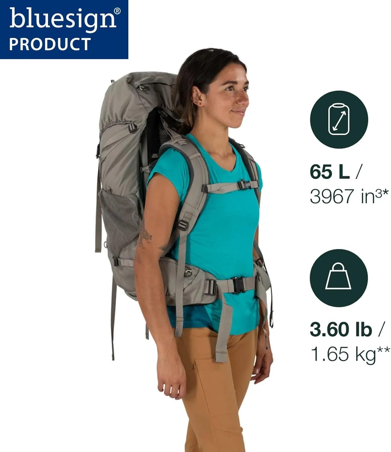 Osprey Renn 65L Women's Backpacking Backpack, Pediment Grey/Linen Tan