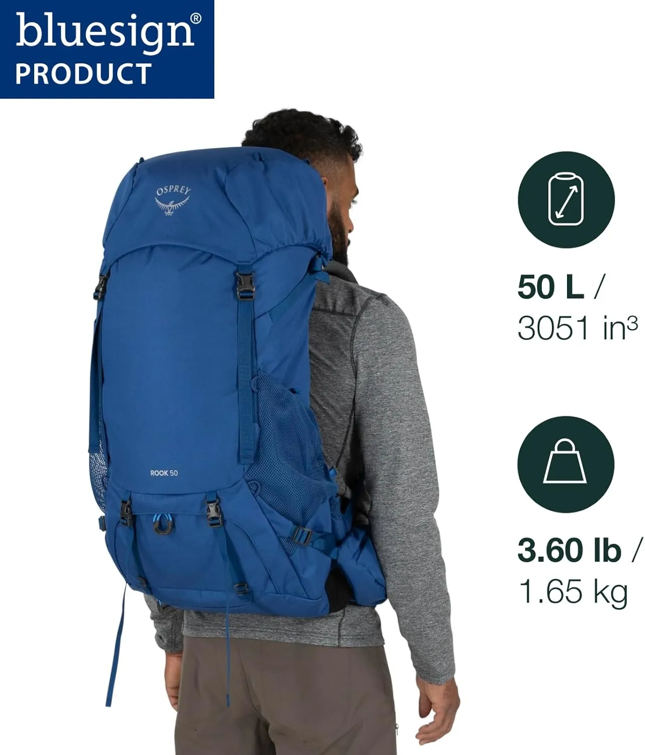 Osprey Rook 50L Men's Backpacking Backpack, Astology Blue/Blue Flame