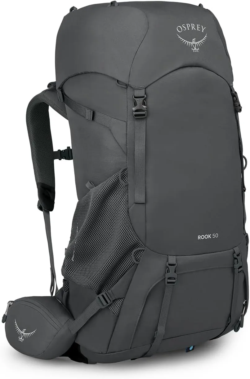 Osprey Rook 50L Men's Backpacking Backpack, Dark Charcoal/Silver Lining