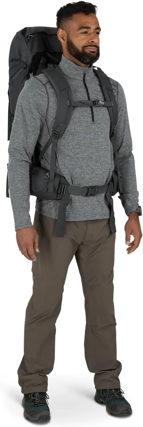 Osprey Rook 50L Men's Backpacking Backpack, Dark Charcoal/Silver Lining