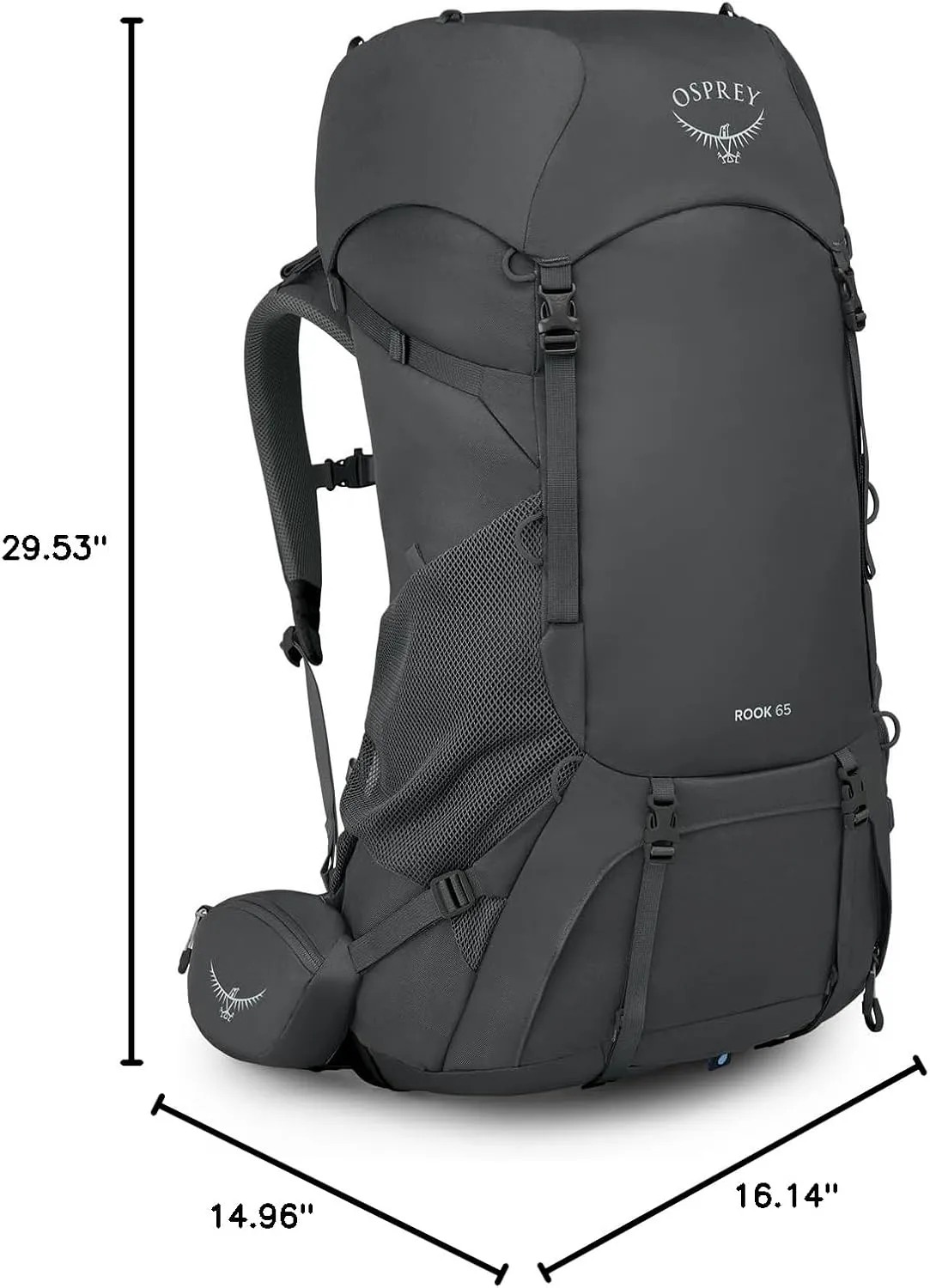 Osprey Rook 65L Men's Backpacking Backpack, Dark Charcoal/Silver Lining, Extended Fit