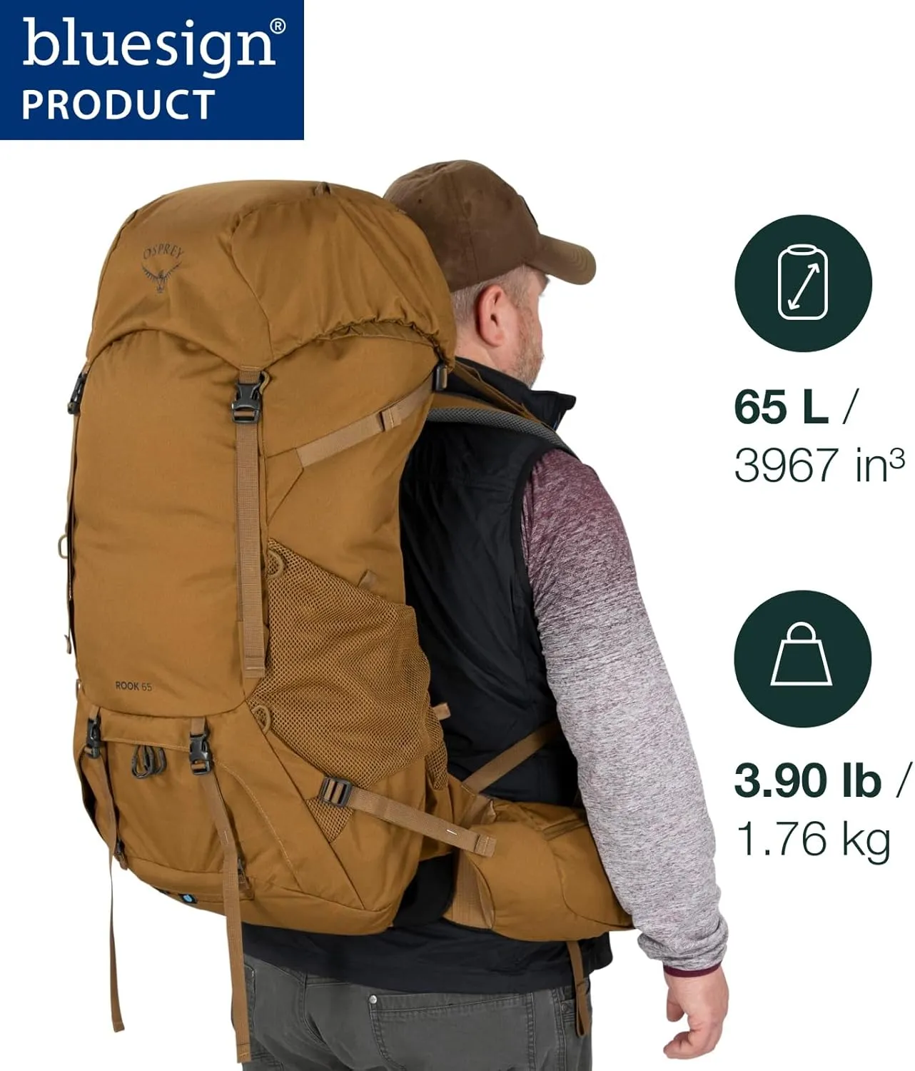 Osprey Rook 65L Men's Backpacking Backpack, Histosol Brown/Rhino Grey, Extended Fit
