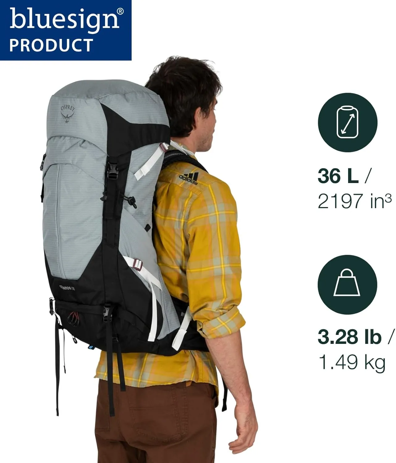 Osprey Stratos 36L Men's Hiking Backpack, Cetacean Blue