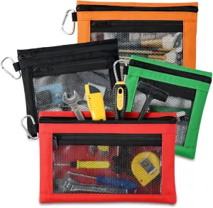 OTraki Clear Tool Pouch Bag with Zipper 4 Pcs Large Medium Small Tool Storage bag Heavy duty Mesh Pouch Bag Waterproof Utility bag for Tool Organizers and Storage Red/Green/Orange/Black
