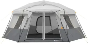 Outdoor Trail 11 Person Instant Hexagon Cabin Tent with Pre-Attached Poles for Quick Set Up 2 Doors & Carry Bag
