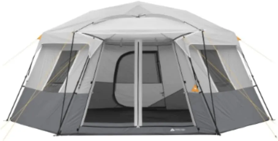 Outdoor Trail 11 Person Instant Hexagon Cabin Tent with Pre-Attached Poles for Quick Set Up 2 Doors & Carry Bag