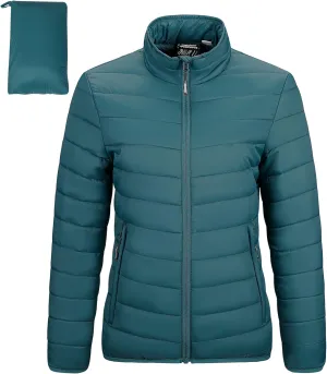 Outdoor Ventures Women's Packable Full-Zip Short Puffer Jacket Insulated Quilted Warm Lightweight Winter Coat