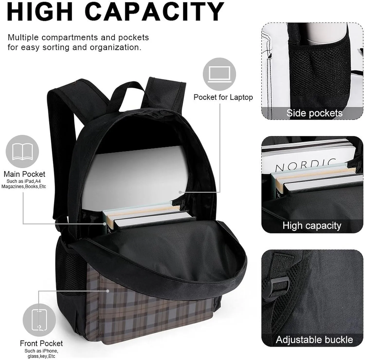 Outlander Tartan Lightweight Pocket Backpack Crossbody Lunch Bag Set Unisex