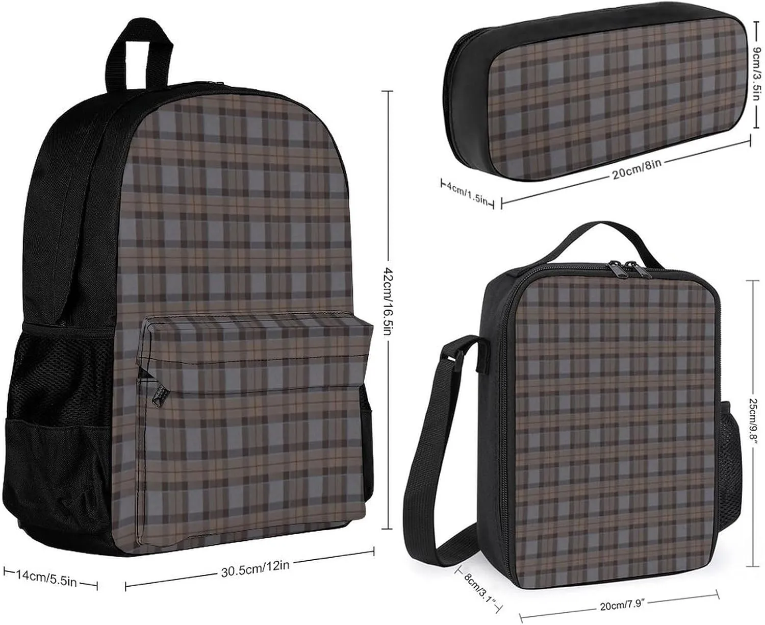 Outlander Tartan Lightweight Pocket Backpack Crossbody Lunch Bag Set Unisex