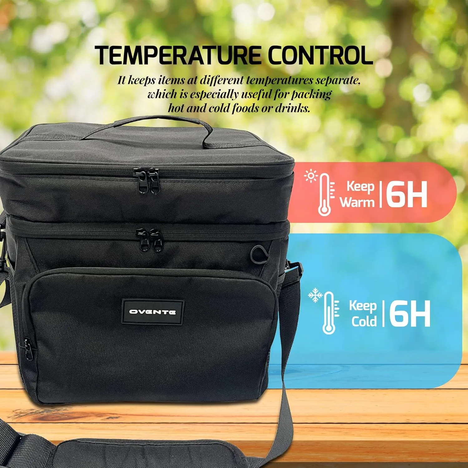 OVENTE Cooler Bag Insulated Beach Cooler Lunch Bag - Dual Compartments - Keeps Your Food Cold and Fresh, Ideal for Travel Work Picnic