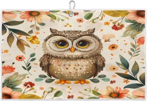 Owl Flower Grass Golf Towel with Heavy Duty Carabiner Ultra Absorbent Quick Dry Perfect for Cleaning Clubs Balls Gear Essential Golf Accessory for Men Women Kids