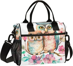 Owl Forest Animal Flowers Lunch Bag Women Cooler Bags Lunch Tote Bags for Men Reusable Insulated Lunch Box Crossbody with Shoulder Strap Leakproof Work Picnic S