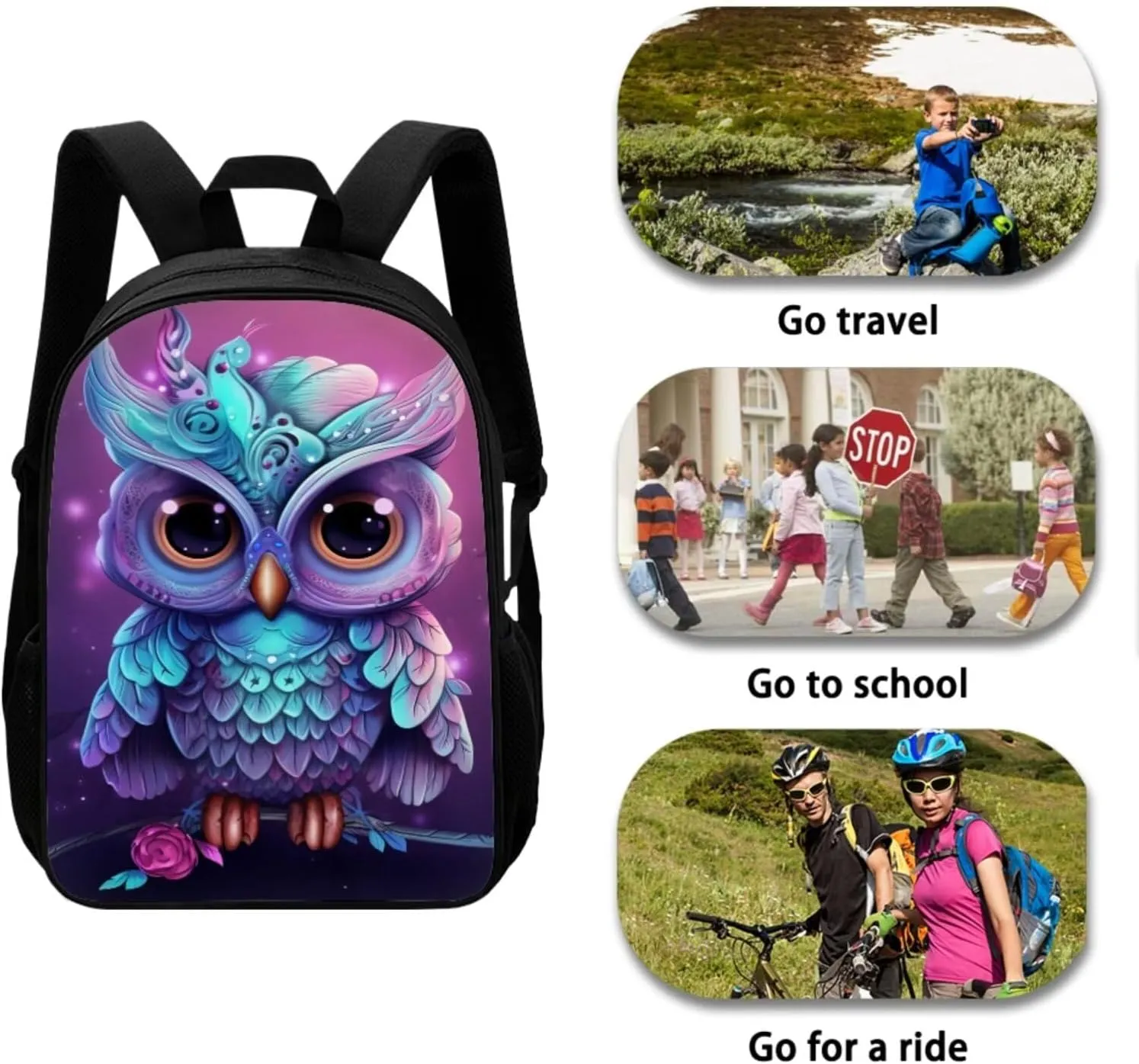 Owl Print School Backpack Set of 4 with Lunch Bag Pen Bag and Water Bottle Case Cover Set Kids Backpack for Girls 4-7 Toddler Bookbag Lightweight Casual Daypacks Toddler bag