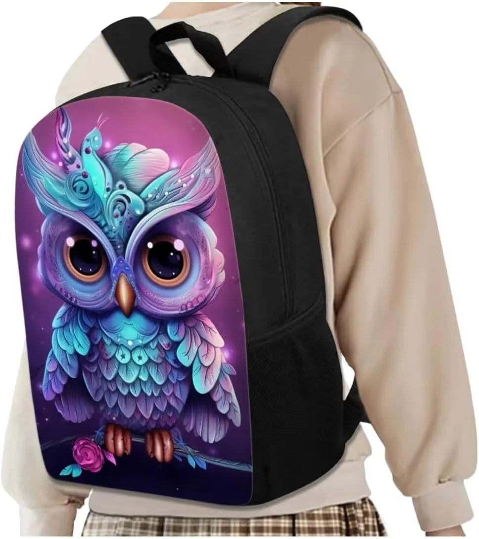 Owl Print School Backpack Set of 4 with Lunch Bag Pen Bag and Water Bottle Case Cover Set Kids Backpack for Girls 4-7 Toddler Bookbag Lightweight Casual Daypacks Toddler bag