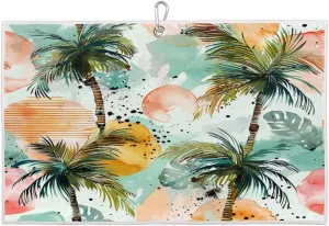 Palm Tree Color Golf Towel with Heavy Duty Carabiner Ultra Absorbent Quick Dry Perfect for Cleaning Clubs Balls Gear Essential Golf Accessory for Men Women Kids