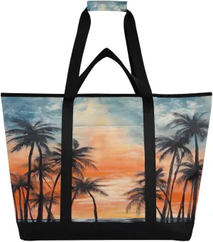 Palm Tree Reusable Insulated Lunchbox Cooler Bag, Leakproof Kitchen Grocery Bag Collapsible Portable Cooler Tote Bag for Picnic, Camping, Office, Travel