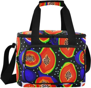 Papaya Fig Black Insulated Cooler Bag for Women Men Leakproof 24 Can Camping Cooling Bags for Work Office Picnic