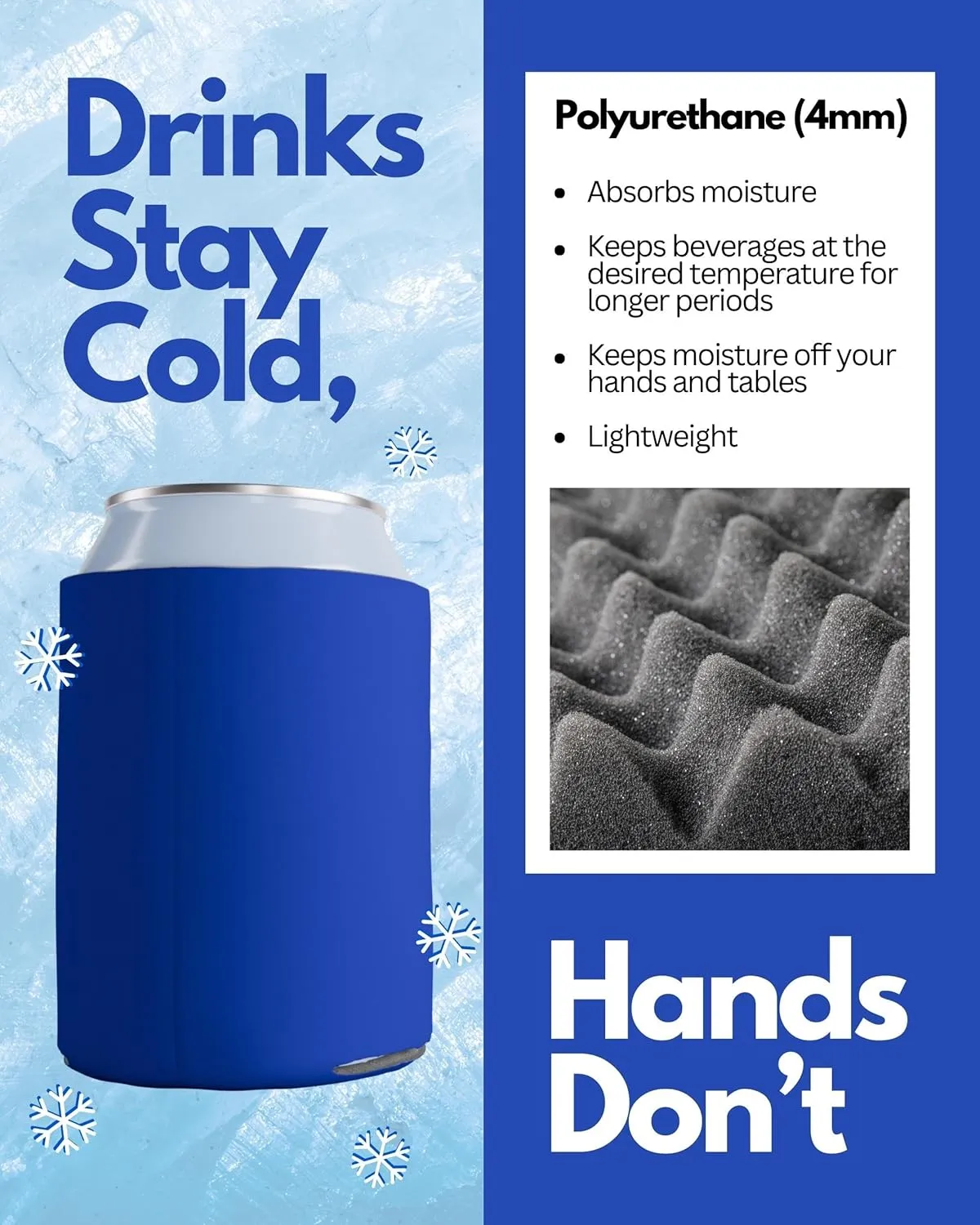 PartyPrints 25 Pack Royal Blue Blank Can Cooler Sleeves, Customizable Bulk Sublimation Insulated Foam for Beer, Collapsible Plain Drink Holder, Cold Soda Insulator, 12oz Regular, 16oz Tall Cans