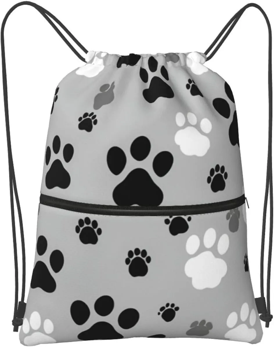 Paw Prints Drawstring Backpack Bulk Sackpack Cinch For Hiking Camping, Outdoor Adventure