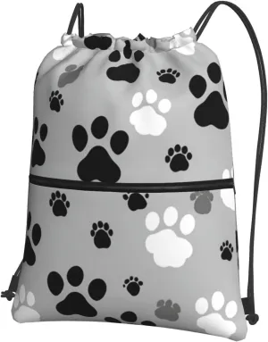 Paw Prints Drawstring Backpack Bulk Sackpack Cinch For Hiking Camping, Outdoor Adventure