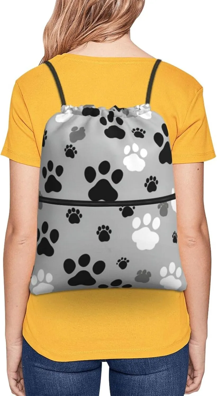 Paw Prints Drawstring Backpack Bulk Sackpack Cinch For Hiking Camping, Outdoor Adventure