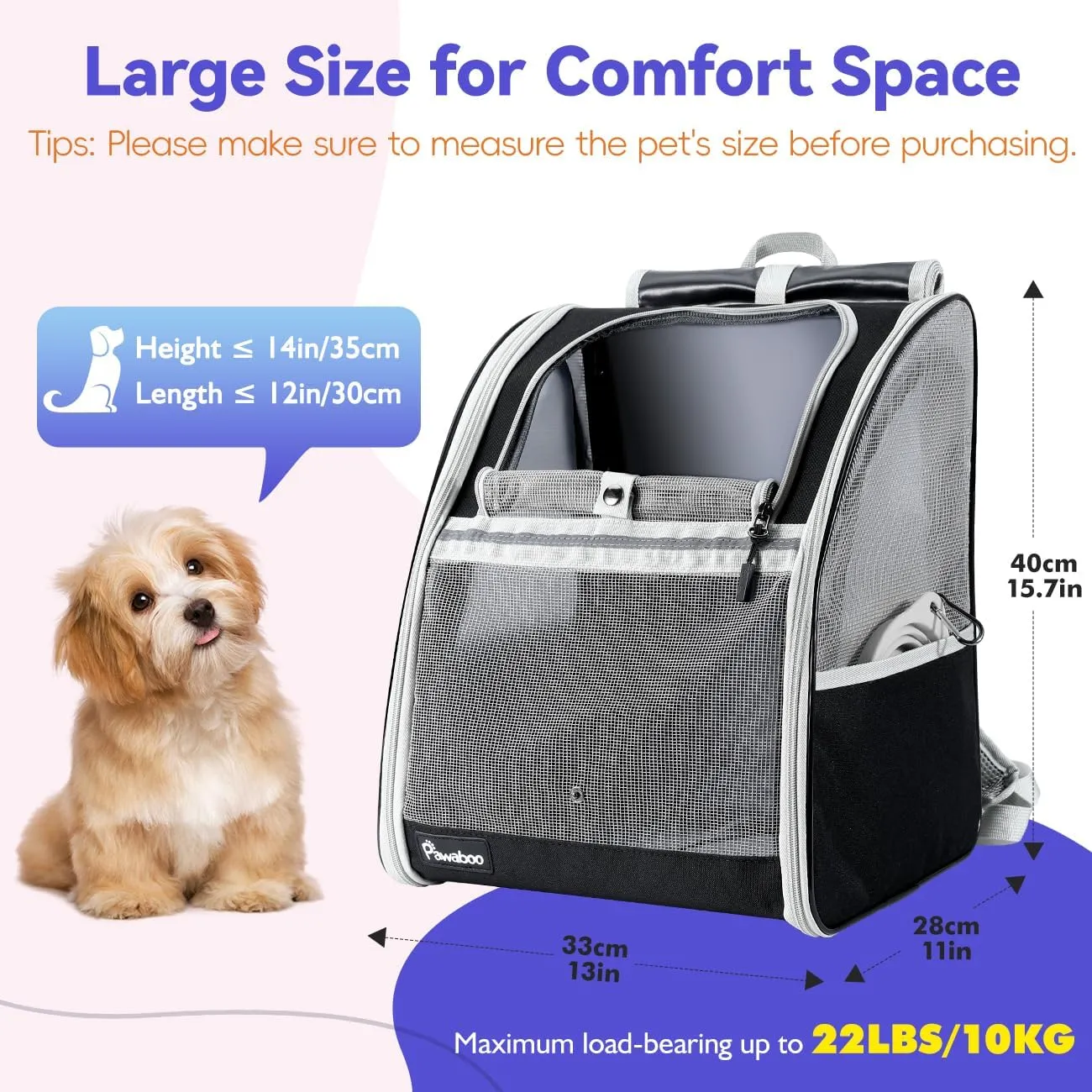Pawaboo Cat Backpack with Window Blind, Pet Carrier Backpack with Breathable Airmesh for Small Cats Dogs, Upgrade Sunproof Collapsible Cat Backpack Bubble for Travel Grooming Outdoors (up to 22lbs)