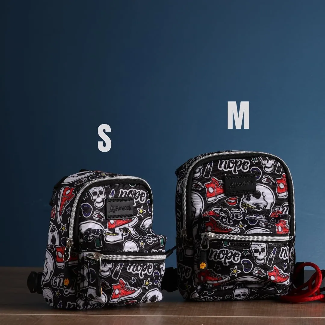 Pawlook Dog Backpack Harness – Street Smart | Waterproof, Adjustable, Breathable – Leash Attachment D-Rings, Poop Bag Pocket – Small & Medium Dogs – 8 Styles Skull Medium