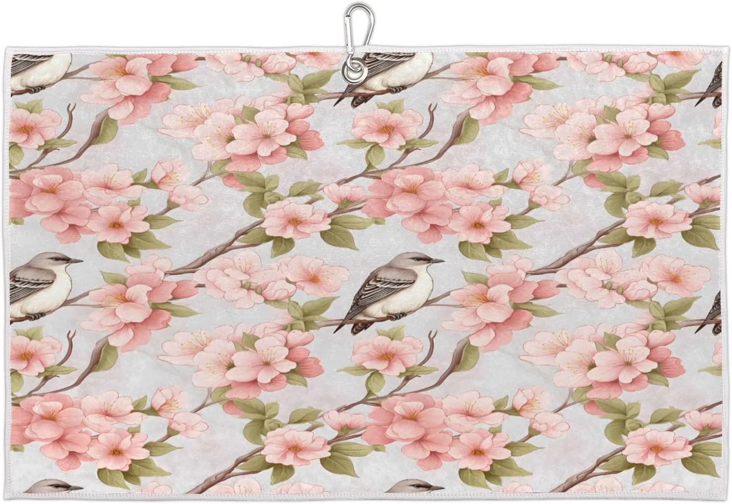 Peach Blossom Branch Bird Golf Towel with Heavy Duty Carabiner Clip Quick Dry Ultra Absorbent Club Ball Cleaning Towel Golf Accessories for Men Women