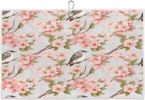 Peach Blossom Branch Bird Golf Towel with Heavy Duty Carabiner Clip Quick Dry Ultra Absorbent Club Ball Cleaning Towel Golf Accessories for Men Women