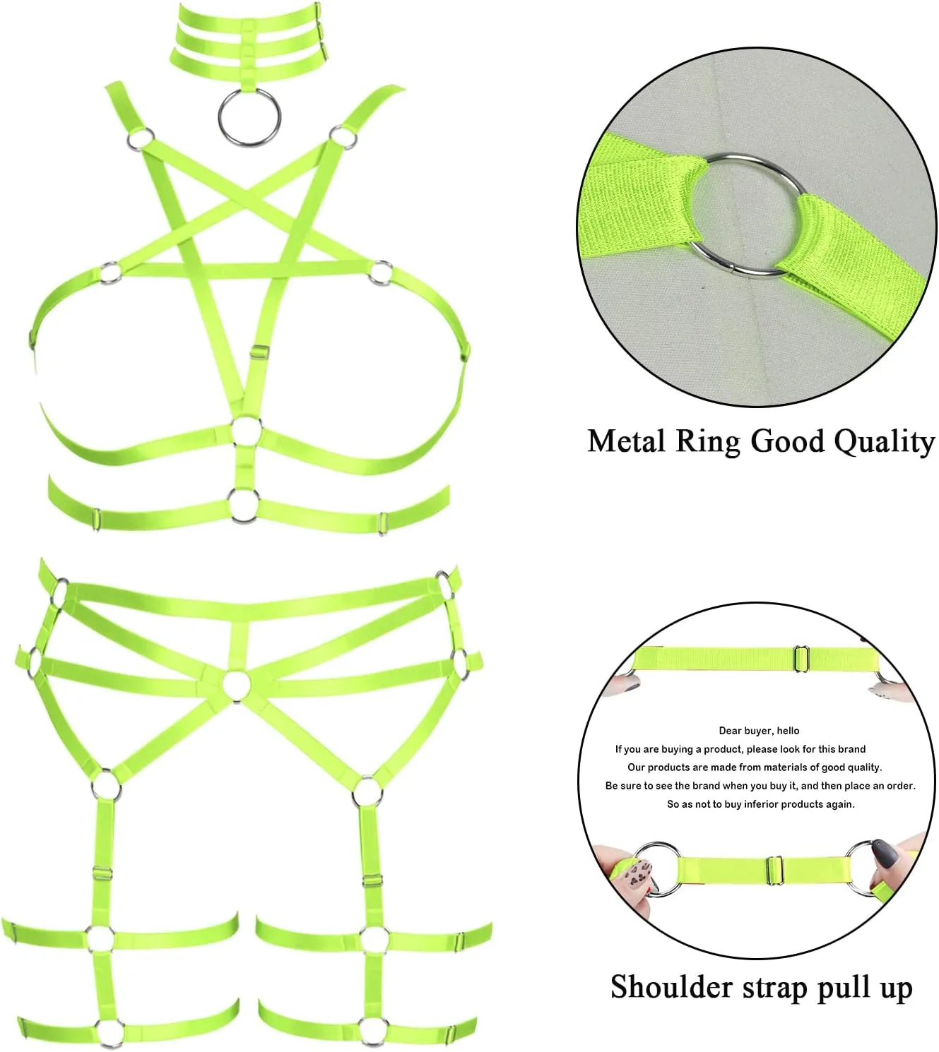 Pentagram Plus Size Women's Body Harness Punk Full Cage Bra Set Hollow Out Adjustable Gothic Dance Festival Rave