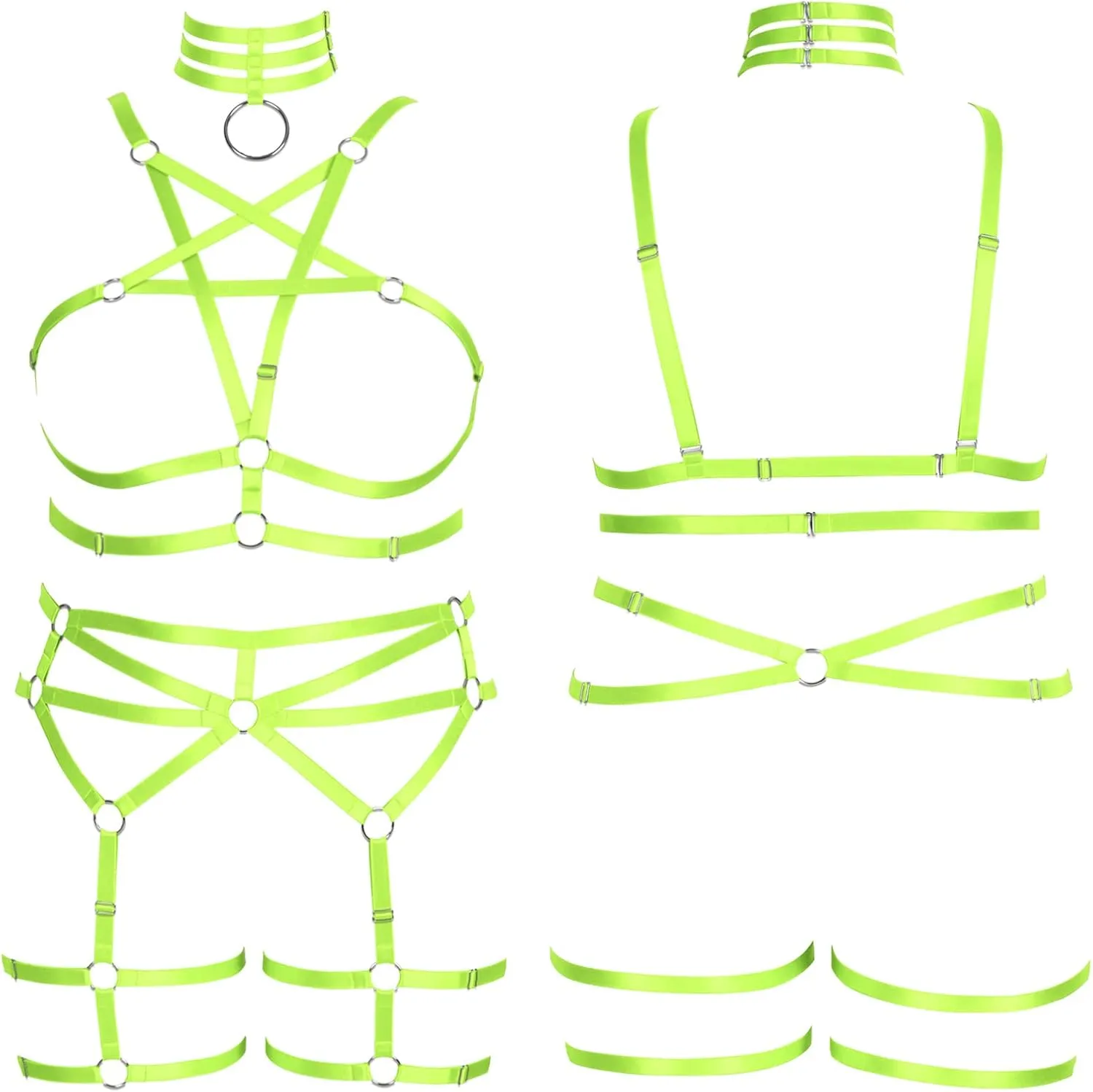 Pentagram Plus Size Women's Body Harness Punk Full Cage Bra Set Hollow Out Adjustable Gothic Dance Festival Rave