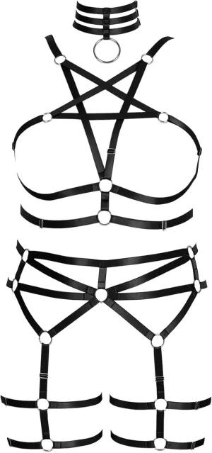 Pentagram Plus Size Women's Body Harness Punk Full Cage Bra Set Hollow Out Adjustable Gothic Dance Festival Rave