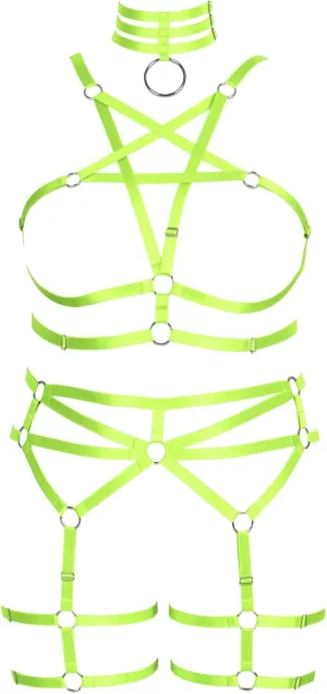 Pentagram Plus Size Women's Body Harness Punk Full Cage Bra Set Hollow Out Adjustable Gothic Dance Festival Rave
