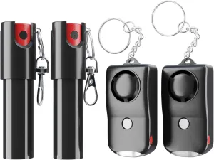 Pepper Spray and Personal Alarm Key Chain Bundle (4 Pack) for Protection and Self Defense, Safeguard for Women and Men, Tear Gas and Panic Button