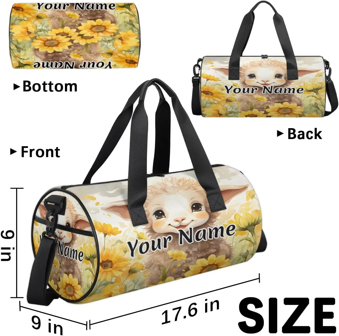 Personalized Duffel Bag for Women, Custom Cute Alpaca Llama Gym Bag for Sports, Waterproof Dance Bag with Name, Lightweight Carryon Gym Bag, Alpaca Llama