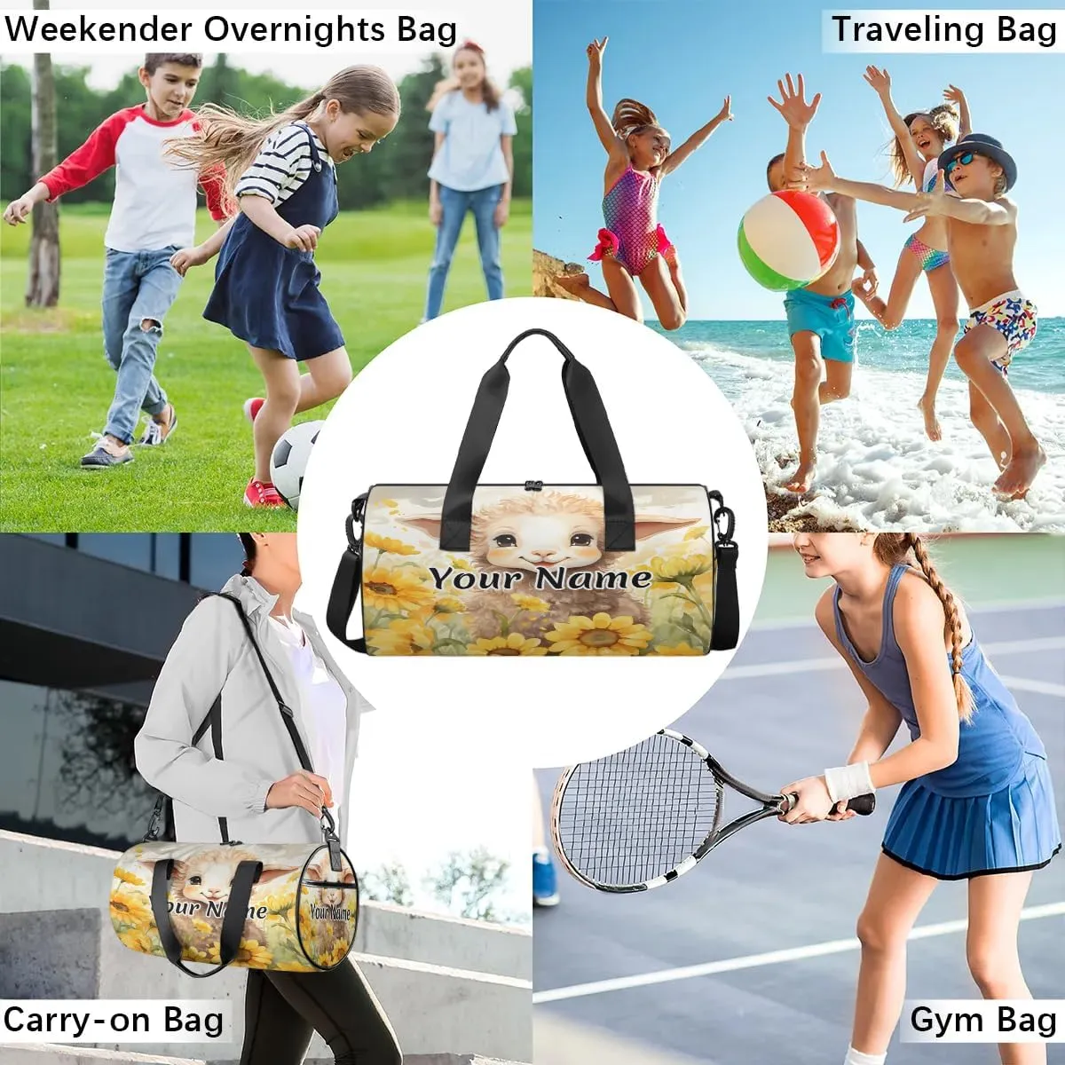 Personalized Duffel Bag for Women, Custom Cute Alpaca Llama Gym Bag for Sports, Waterproof Dance Bag with Name, Lightweight Carryon Gym Bag, Alpaca Llama