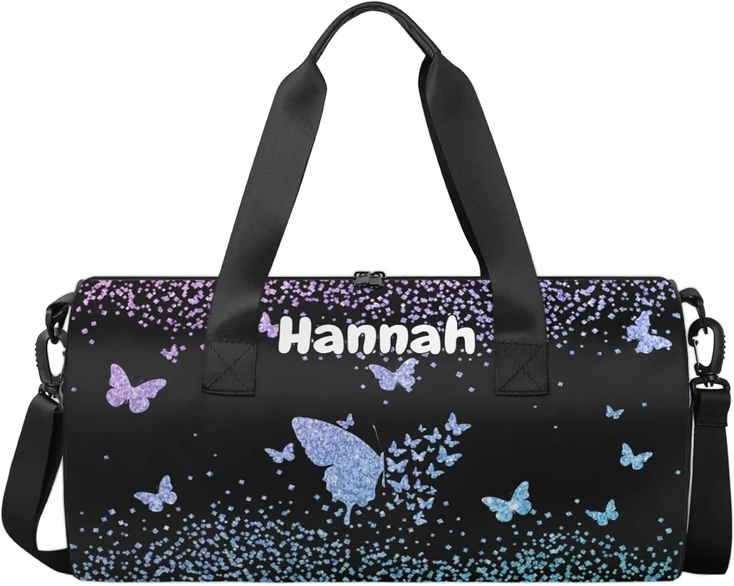 Personalized Duffel Bag with Name Butterfly Custom Travel Sports Bag for Women Men Round Waterproof Dance Ballet Bag Lightweight 17.6in, Gradient Blue