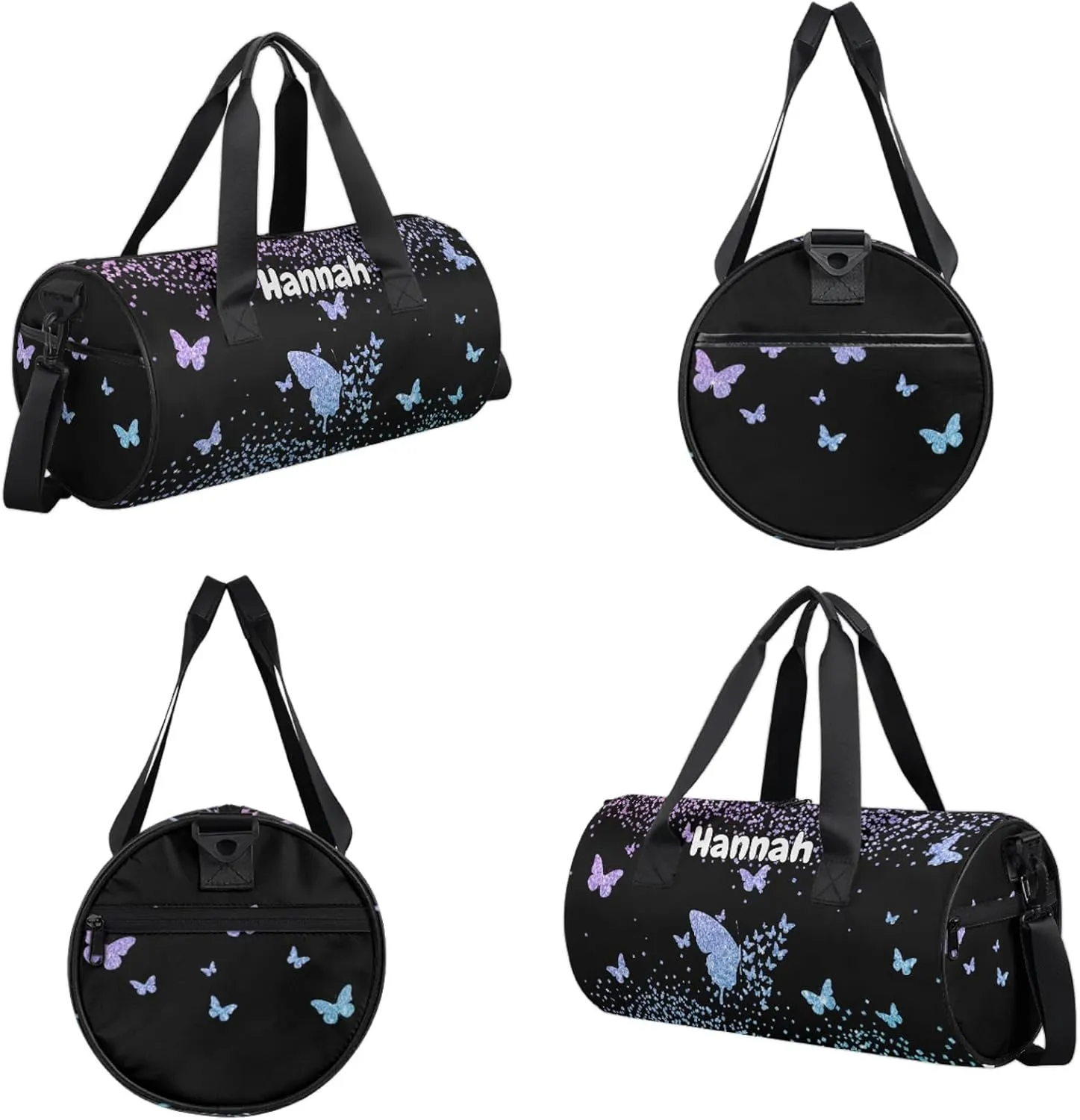 Personalized Duffel Bag with Name Butterfly Custom Travel Sports Bag for Women Men Round Waterproof Dance Ballet Bag Lightweight 17.6in, Gradient Blue