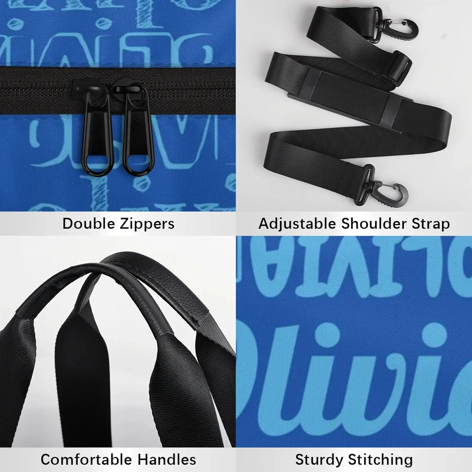 Personalized Duffel Bag with Name Custom Travel Sports Bag for Women Men Waterproof Round Dance Ballet Bag Lightweight 17.6in, Blue