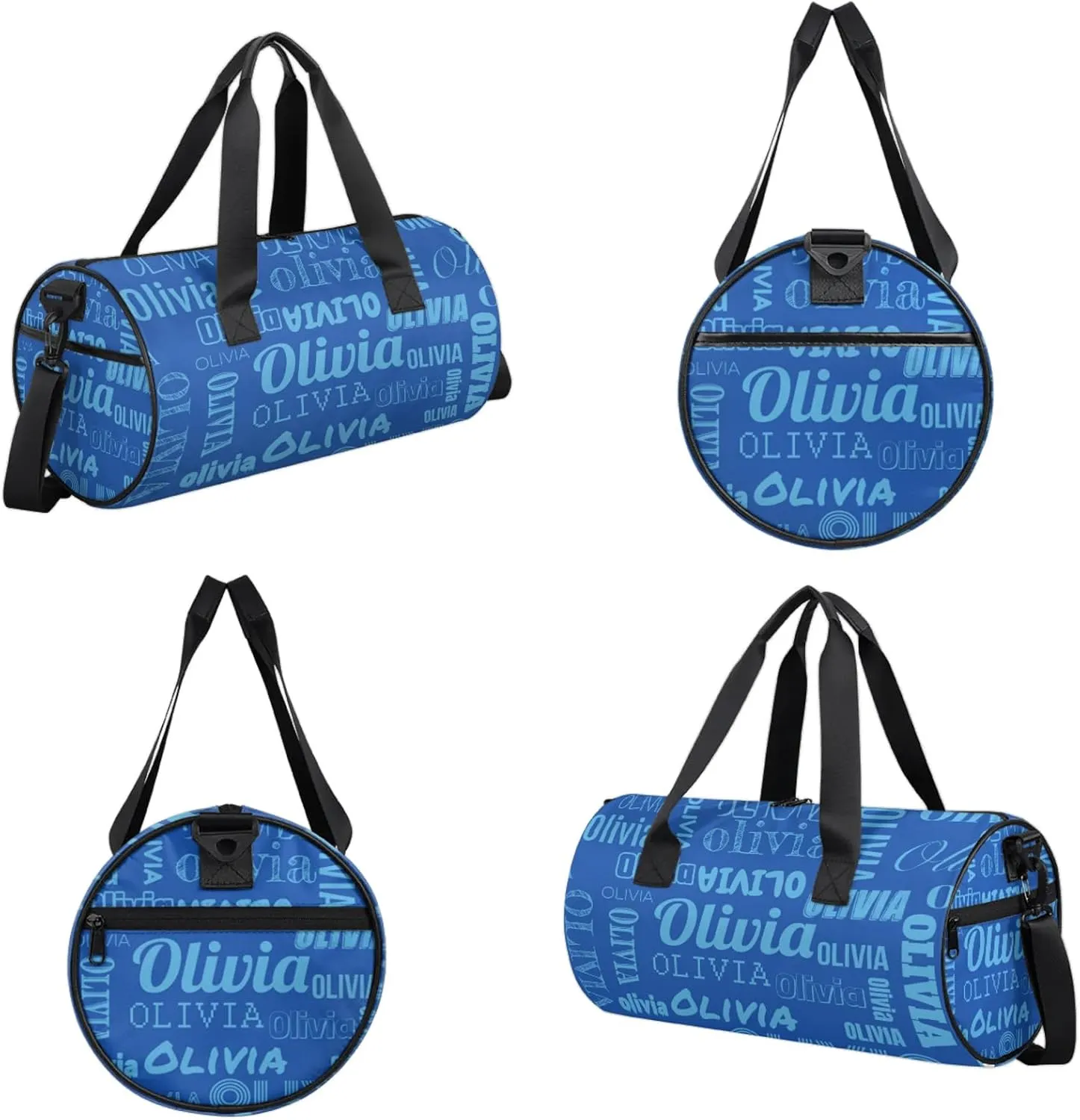 Personalized Duffel Bag with Name Custom Travel Sports Bag for Women Men Waterproof Round Dance Ballet Bag Lightweight 17.6in, Blue