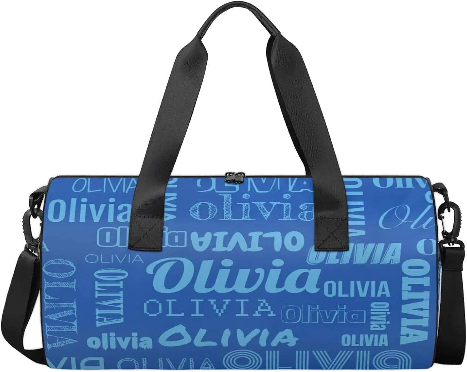 Personalized Duffel Bag with Name Custom Travel Sports Bag for Women Men Waterproof Round Dance Ballet Bag Lightweight 17.6in, Blue
