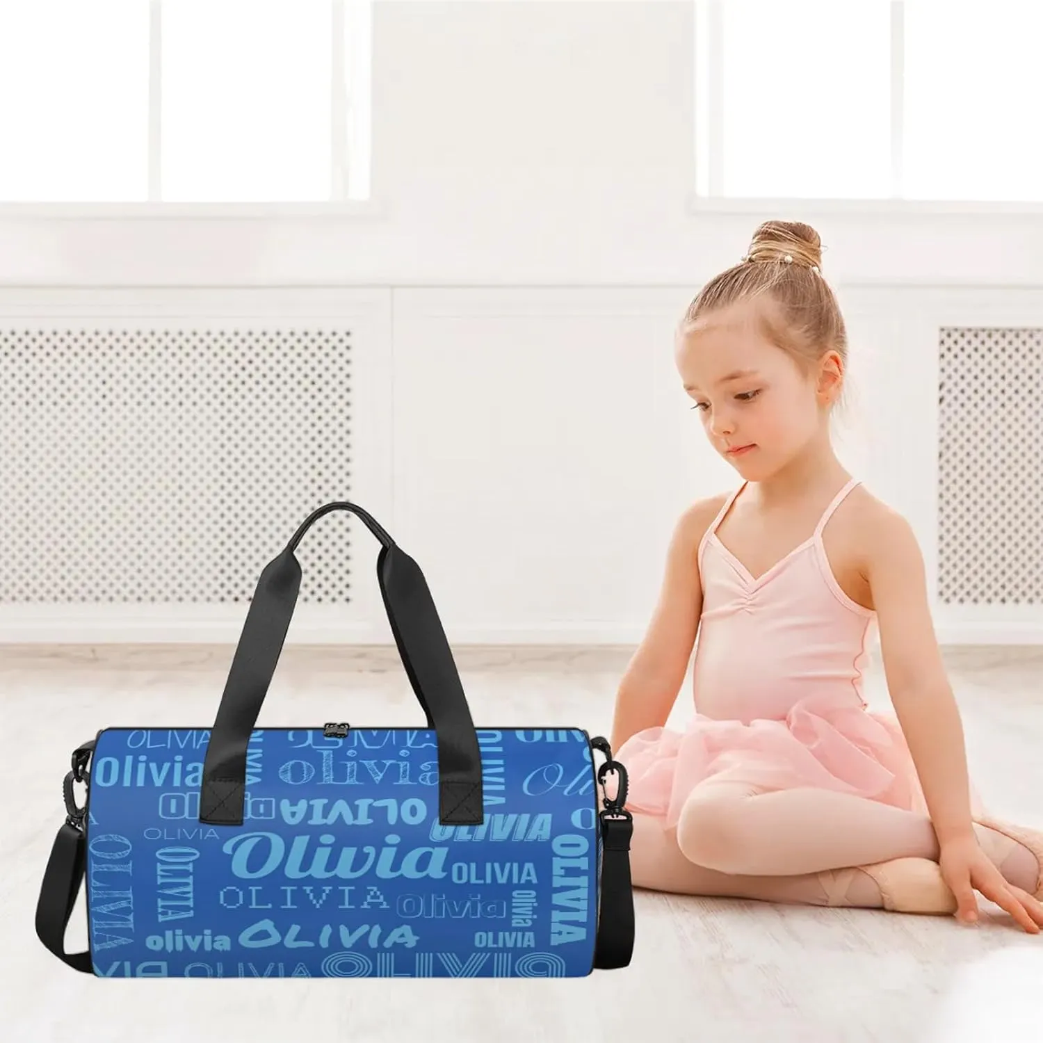 Personalized Duffel Bag with Name Custom Travel Sports Bag for Women Men Waterproof Round Dance Ballet Bag Lightweight 17.6in, Blue