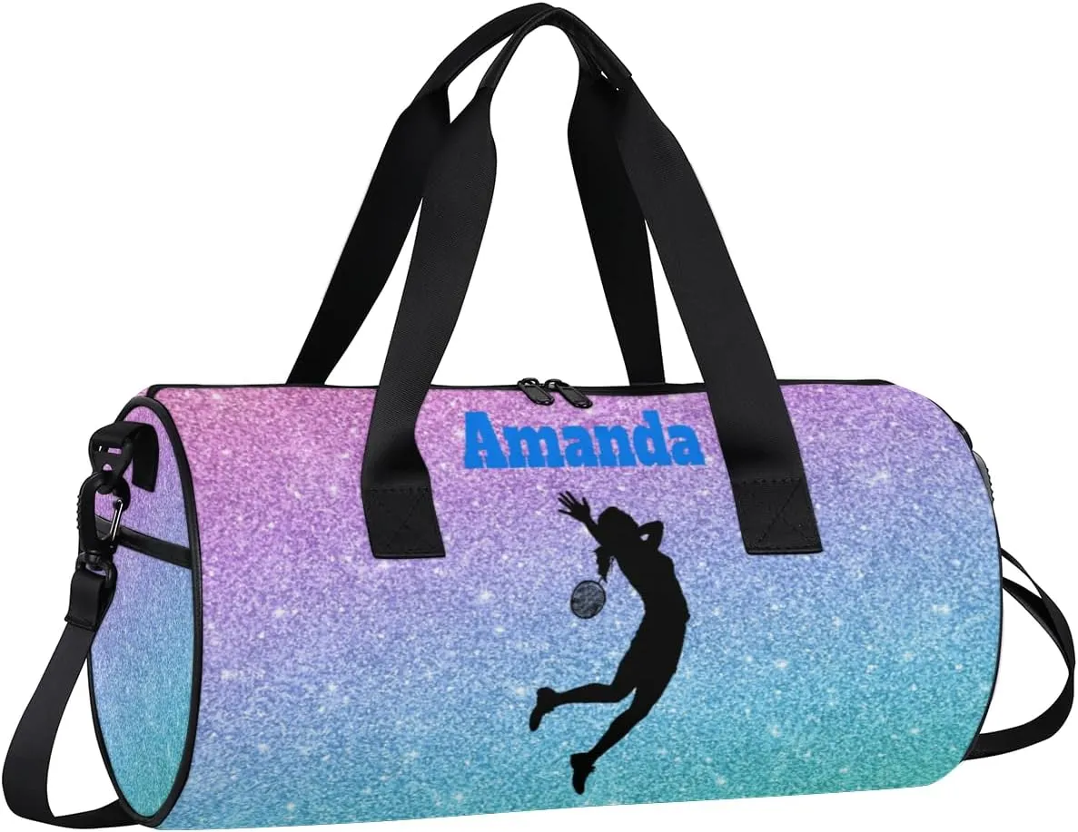 Personalized Kids Sport Duffel Bag with Custom Name Carry On Sleepover Weekender Travel Bag - Badminton