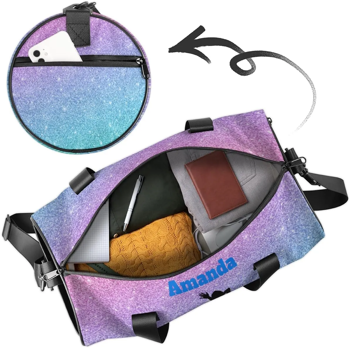 Personalized Kids Sport Duffel Bag with Custom Name Carry On Sleepover Weekender Travel Bag - Badminton
