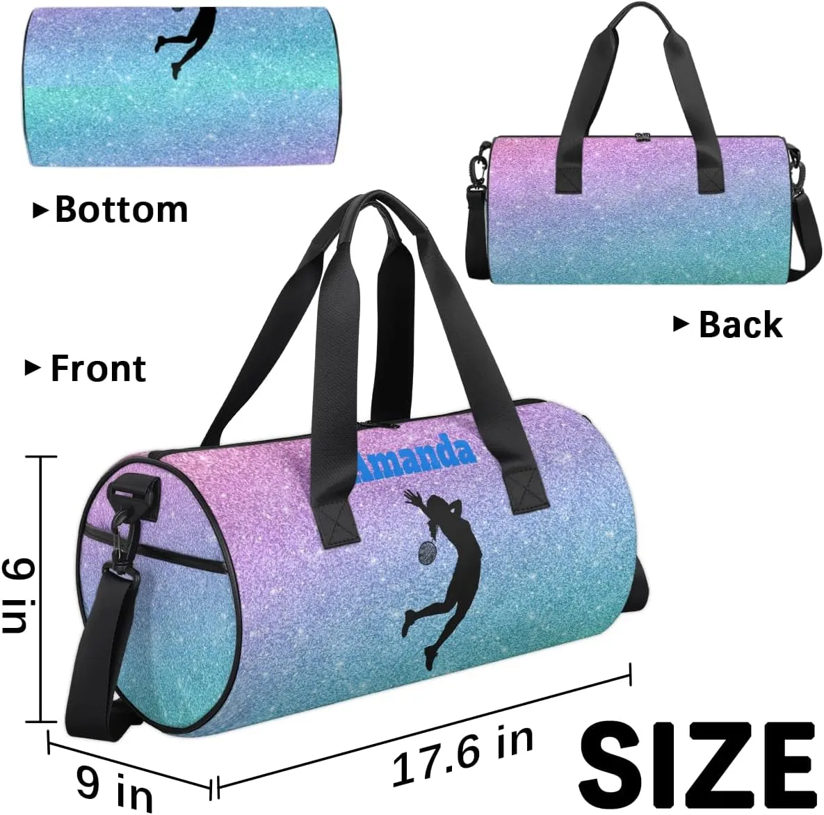 Personalized Kids Sport Duffel Bag with Custom Name Carry On Sleepover Weekender Travel Bag - Badminton